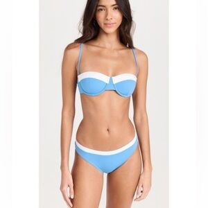 STAUD Sky Blue and White Bikini Top